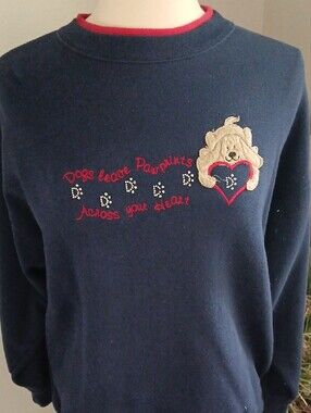 Navy Sweatshirt with Red Trim and Dog Puppy Prints